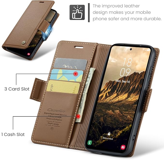 AUPAI for Samsung Galaxy S23 Plus Wallet Case with Credit Card Holder, PU Leather RFID Blocking Folio Flip Kickstand Magnetic Clasp Protective Phone Cover for Women Men Brown