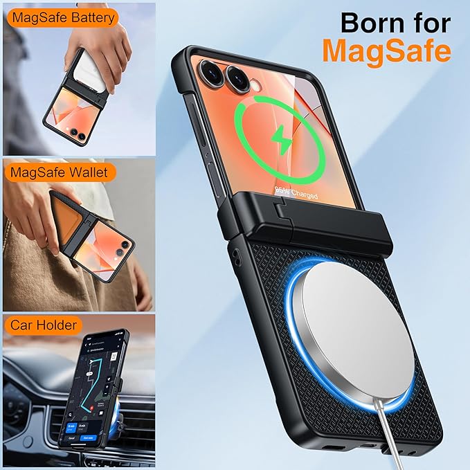Oterkin Magnetic for Samsung Galaxy Z Flip 7 Case with [Built-in Screen Protector & Hinge Protection][Foldable Invisiable Stand] Military Grade Shockproof Full Body Protection Case for Galaxy Z Flip 7