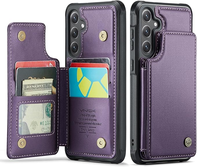 Vinich for Samsung Galaxy S25 Plus Wallet Case with Card Holder, RFID Blocking Credit Slots Kickstand Shockproof Phone Cover for Women Men, Purple