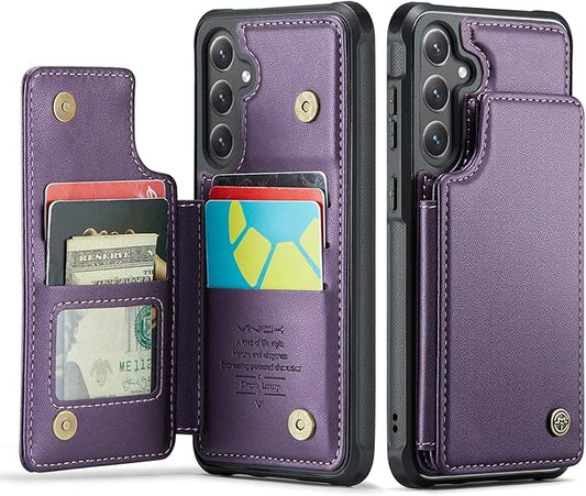 Vinich for Samsung Galaxy S25 Plus Wallet Case with Card Holder, RFID Blocking Credit Slots Kickstand Shockproof Phone Cover for Women Men, Purple