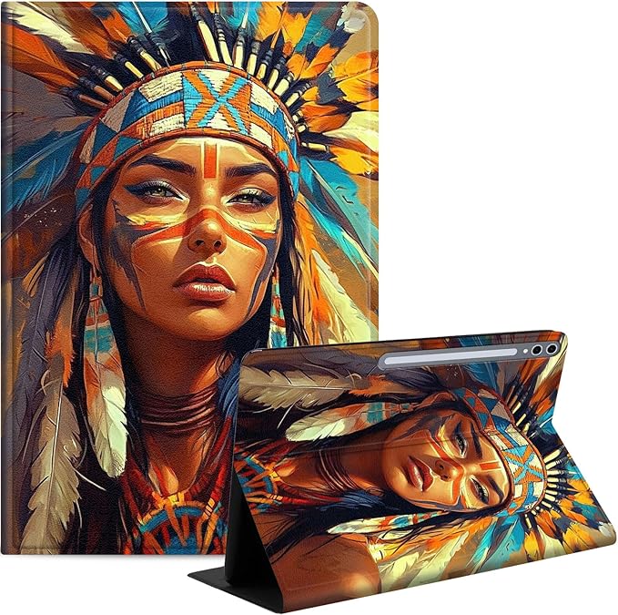 Case for Samsung Galaxy Tab S10 Plus/ S9 FE Plus/ S9 Plus 5G Tablet 12.4'', Slim PU Leather Stand Cover with Auto Wake/Sleep, Multi-Angle Viewing & Shockproof, Native American
