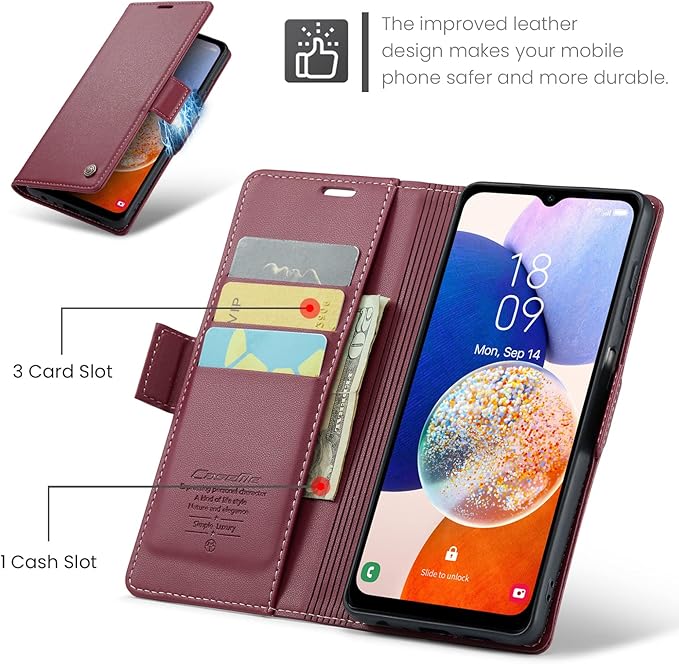 for Samsung Galaxy A14 4G/5G Case, Premium PU Leather Wallet Case Flip Cover with [RFID Blocking][Card Holder][Stand Function] Shockproof Protective for Samsung Galaxy A14, Red