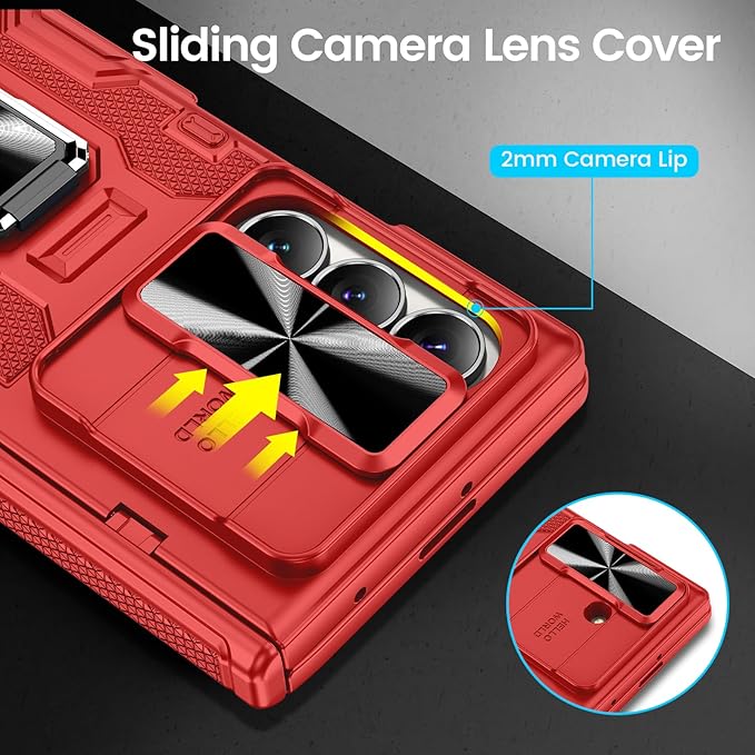 VEGO for Samsung Galaxy Z Fold 7 Case with Belt Clip Holster, [360°Ring Kickstand] [Camera Cover] [Front Screen Protector] [Hinge Protection] Shockproof Armor Cover for Galaxy Z Fold7 - Red