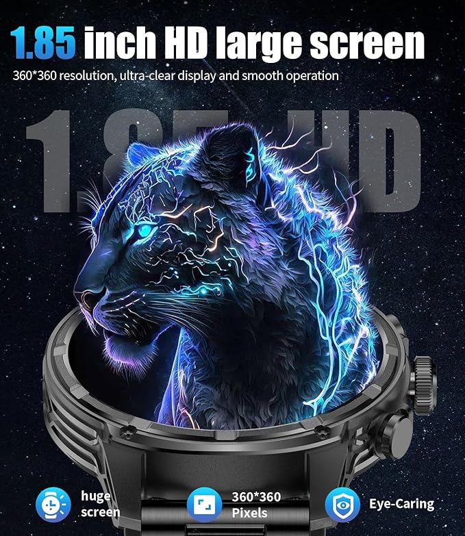 LIGE Military Smart Watches for Men with 80-Days Standby(710mAh)/Flashlight/50M Waterproof/1.85" HD Large Screen,100+ Sports Fitness Tracker Watch,Pedometer Mens Smart Watch for Android iPhone