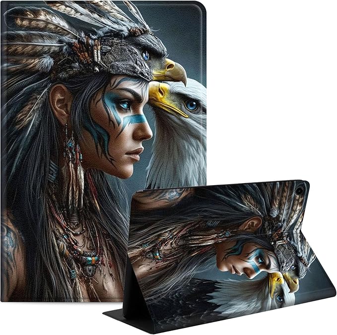 Case for Samsung Galaxy Tab A9 8.7-Inch 2023, Slim PU Leather Stand Cover with Auto Wake/Sleep, Multi-Angle Viewing & Shockproof, Native American Woman