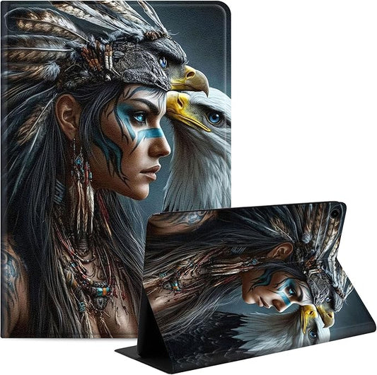 Case for Samsung Galaxy Tab A9 8.7-Inch 2023, Slim PU Leather Stand Cover with Auto Wake/Sleep, Multi-Angle Viewing & Shockproof, Native American Woman