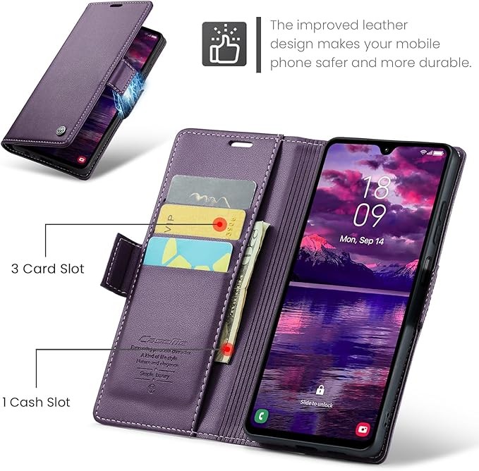 for Samsung Galaxy A05s Case, Premium PU Leather Wallet Case Flip Cover with [RFID Blocking][Card Holder][Stand Function] Shockproof Protective for Samsung Galaxy A05s, Purple