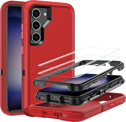 for Samsung Galaxy S23 Case with [2 Pack] HD Screen Protector, [Military-Grade] Shockproof Dust/Drop Proof 3-Layer Full Body Protection Heavy Duty Case for Galaxy S23 5G, Red