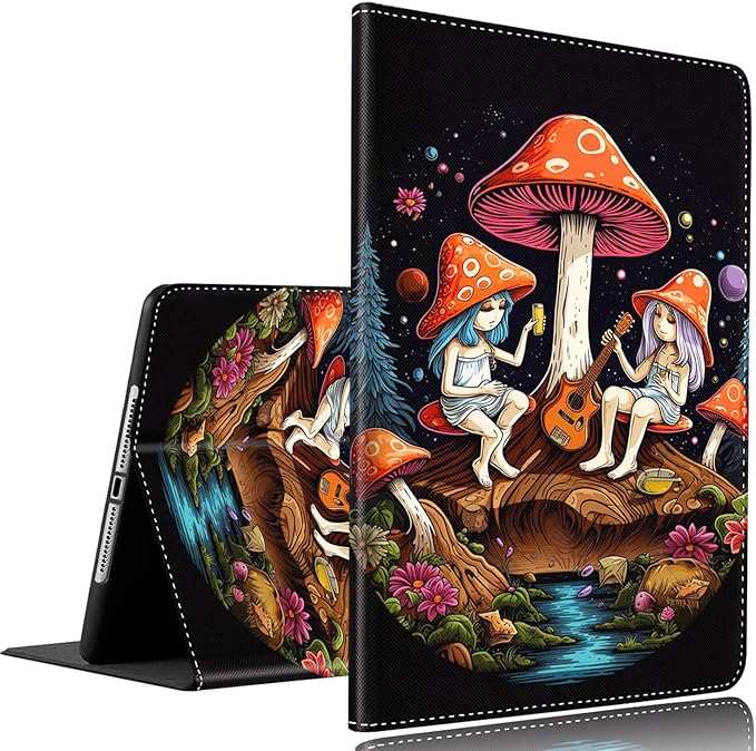 Case for Samsung Galaxy Tab A9+ 11’2023 Model (SM-X210/X216/X218)，Slim Fit Foldable Standing Cover Case with Auto Sleep/Wake，Psychedelic Mushroom Girl Playing Guitar