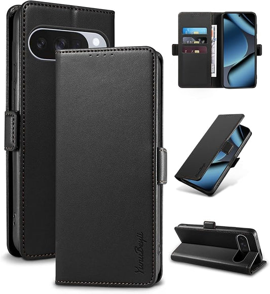 Wallet Flip Case for Google Pixel 10/10 Pro 5G - [RFID Blocking] Luxury PU Leather Card Holder Magnetic Phone Cover with Kickstand,Shockproof Protective Case,Black