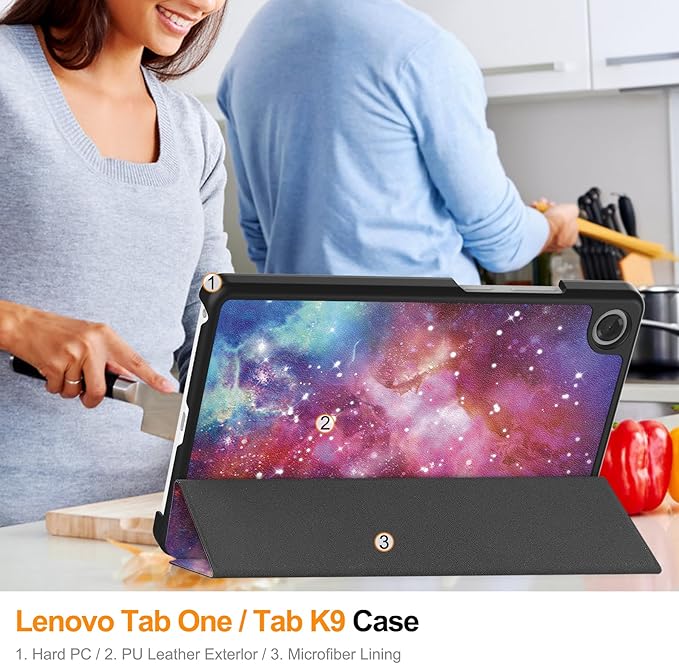 Case for Lenovo Tab One 8.7'' / Tab K9 Case, Folding Folio Ultra-Thin PU Leather Stand Case Cover with Auto Wake/Sleep for Lenovo Tab K9 8.7 Inch Outer Space