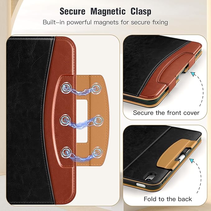 MoKo for iPad (A16) 11th Generation Case 11 inch 2025, iPad 10th Generation Case 10.9" 2022 with Pencil Holder & Pocket, Premium Leather Folio Stand Cover, Multiple Viewing Angles, Black Red Brown