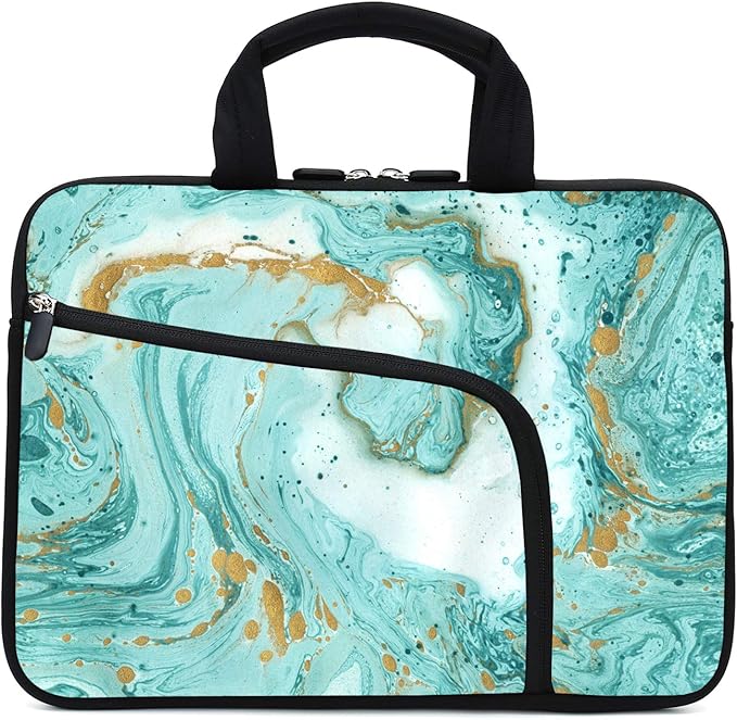 Green Marble Neoprene Laptop Case - 11.6" to 12.2" Fits MacBook Air, Samsung, Acer, HP - Two Pockets, Handle, Ultrabook & Chromebook Sleeve