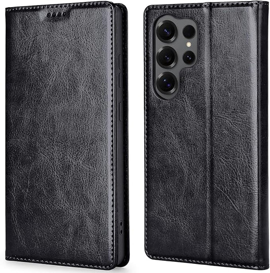 for Samsung Galaxy S23 Ultra Wallet Case, Genuine Leather Flip Folio Cover with RFID Blocking Card Holder & Kickstand, [Shockproof TPU Inner Shell] for Samsung Galaxy S23 Ultra, Black