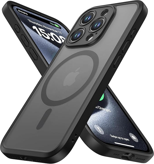 ImpactStrong Magnetic Guard Designed for iPhone 15 Pro Case [Camera Protection] [Military Grade Drop Tested] [Compatible with MagSafe] Slim Translucent Matte Phone Case (6.1") - Black