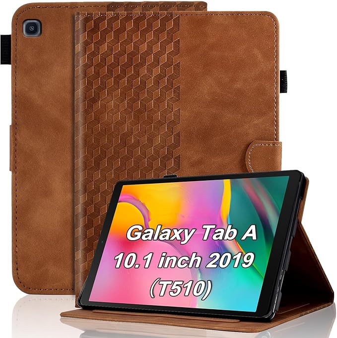 Case for Samsung Galaxy Tab A 10.1 2019 Model SM-T510/T515/T517 Magnetic Shell Foldable Cover with Card Holder Multi-Angle Galaxy Tab T510,Brown