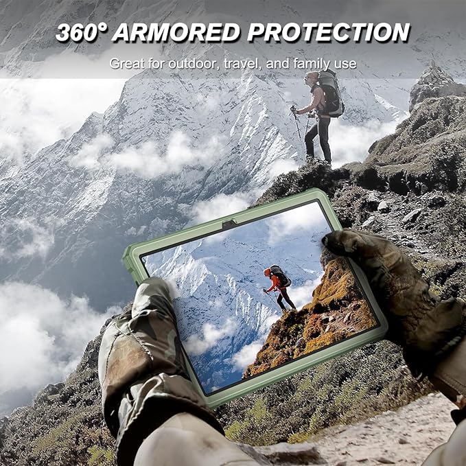 Fintie Shockproof Case for Samsung Galaxy Tab A9 Plus/A9+ 5G 11 Inch 2023 Model (SM-X210/X216/X218), Tuatara Rugged Unibody Hybrid Bumper Kickstand Cover Built-in Screen Protector, Sage Green