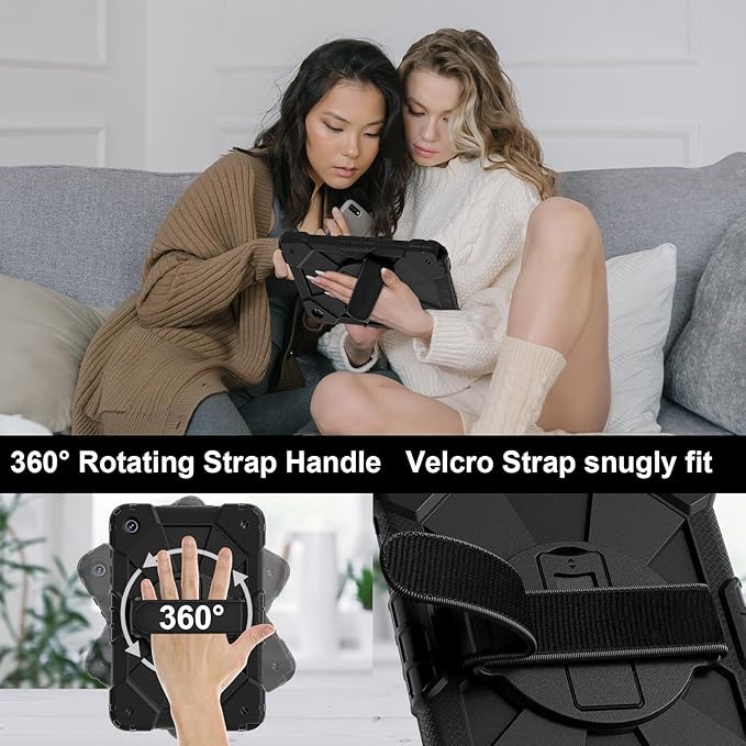 for Samsung Galaxy Tab A9 Plus 11 Inch 2023 (SM-X210/X216/X218), Heavy Duty Hard PC Soft Silicone Rugged Protective Kickstand Shoulder Strap Handle Grip Case for Samsung A9 Plus 11 Inch 2023