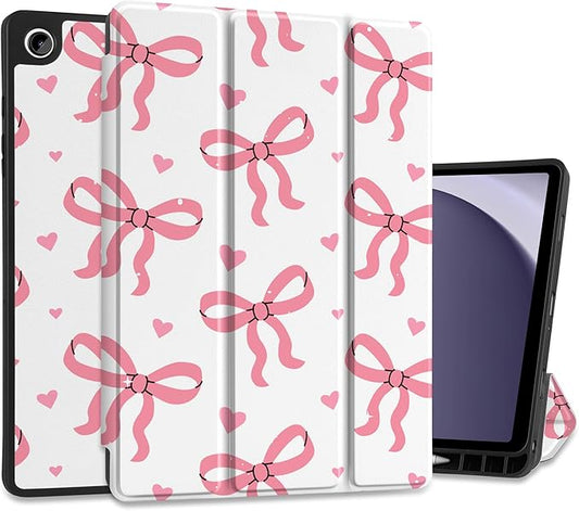 MEEgoodo Case for Samsung Galaxy Tab A9 Plus 11 inch Cover 2024 2023 with S Pen Holder, A9+ Smart Tablet Cases with Leather Trifold Stand+Soft TPU Back Shell+Smart Auto Wake/Sleep, Pink Bows