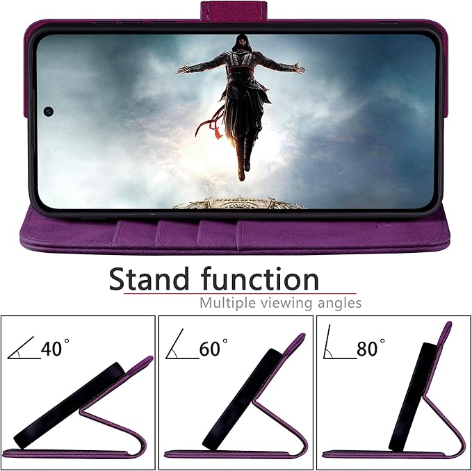 Compatible with Samsung Galaxy S25 Ultra Genuine Leather Wallet case【RFID Blocking】【4 Credit Card Holder】【Real Leather】 Flip Folio Book Phone case Cover Women Men for S25 Ultra case Purple