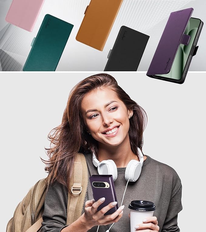 Wallet Flip Case for Google Pixel 10 Pro XL 5G - [RFID Blocking] Luxury PU Leather Card Holder Magnetic Phone Cover with Kickstand,Shockproof Protective Case,Purple