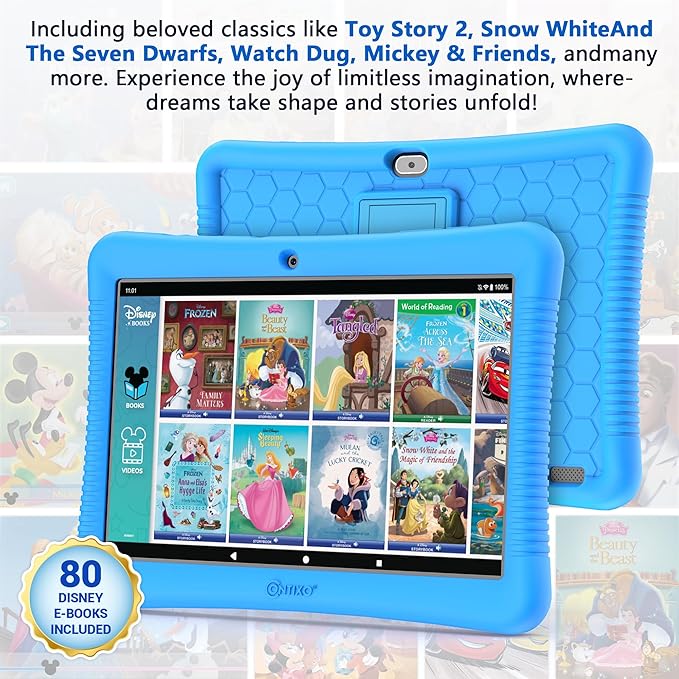 Contixo 10-Inch Kids Tablet - Ages 3-12, 80 Disney eBooks ($350 Value), 32GB Storage, Android, Parental Controls, Silicone Case w/Kickstand, STEM Learning Tablet for Older Kids - Blue