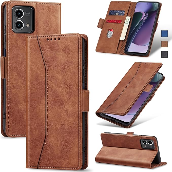 Jasonyu Flip Wallet Case for Moto G Stylus 5G (2023),Leather Magnetic Folio Cover with Card Holder,Kickstand - TPU Shockproof Durable Protective Phone Case,Brown
