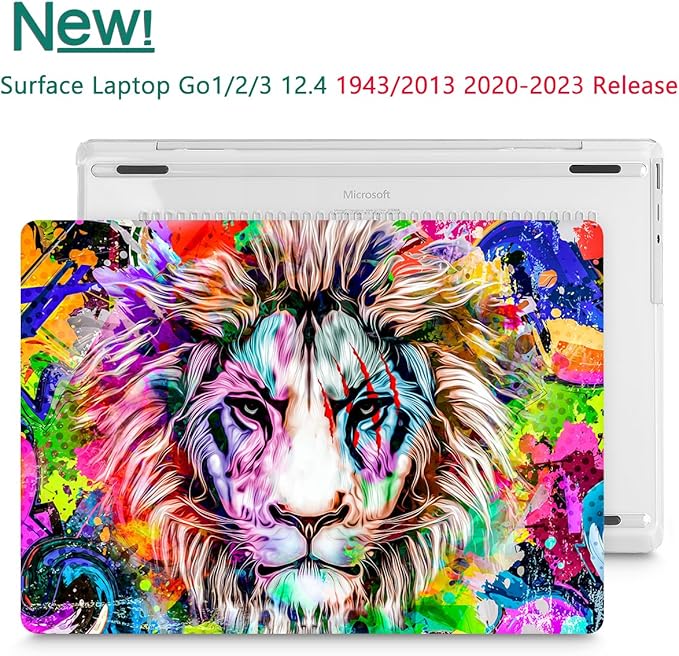 Tuiklol Case for 12.4 Inch Microsoft Surface Laptop Go 3/2 / 1 2023-2020 Releases, Plastic Hard Shell Case with Screen Protector and Keyborad Cover +Dust Plugs Model 2013/1943,Lion