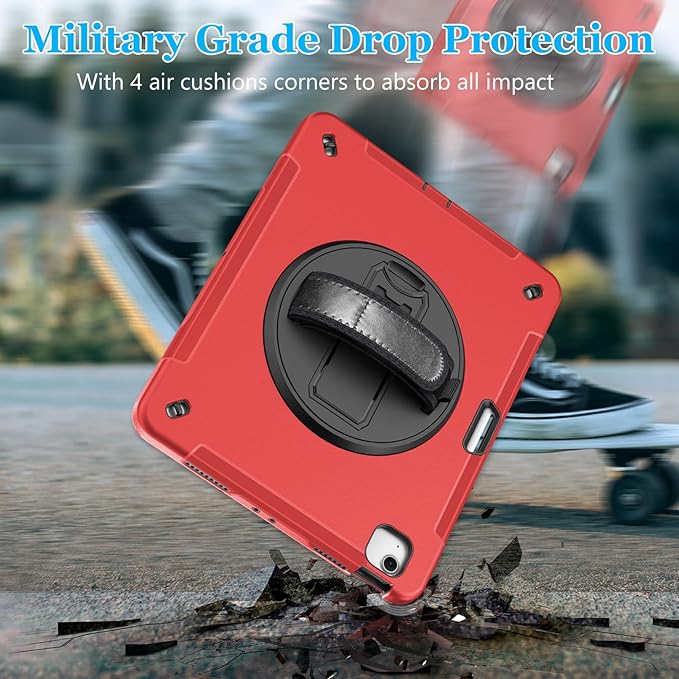 Case for iPad Air 13 Inch M3 2025 & M2 2024: Military Grade Cover for iPad Pro 12.9 6th/5th/4th/3rd Generation W/Screen Protector- Stand- Pencil Holder- Handle- Shoulder Strap- Red