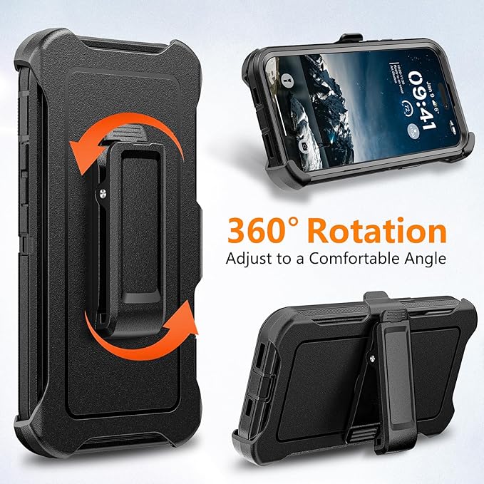 for iPhone 14 Pro Max Case with Belt Clip Holster, Anti-Shock, Anti-Slip, Compatible with MagSafe, 3-Layer Drop Protection, Heavy Duty Magnetic Phone Case Cover for 14 Pro Max, 6.7", Black