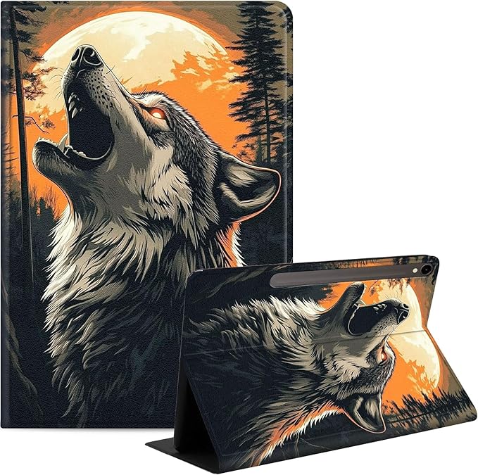 Case for Samsung Galaxy Tab S10 FE/ S9 FE 5G 10.9 Inch/Tab S9 11 Inch, Slim PU Leather Stand Cover with Auto Wake/Sleep, Multi-Angle Viewing & Shockproof, Wolf Howling