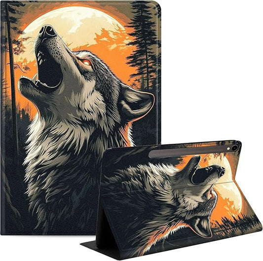 Case for Samsung Galaxy Tab S10 FE/ S9 FE 5G 10.9 Inch/Tab S9 11 Inch, Slim PU Leather Stand Cover with Auto Wake/Sleep, Multi-Angle Viewing & Shockproof, Wolf Howling