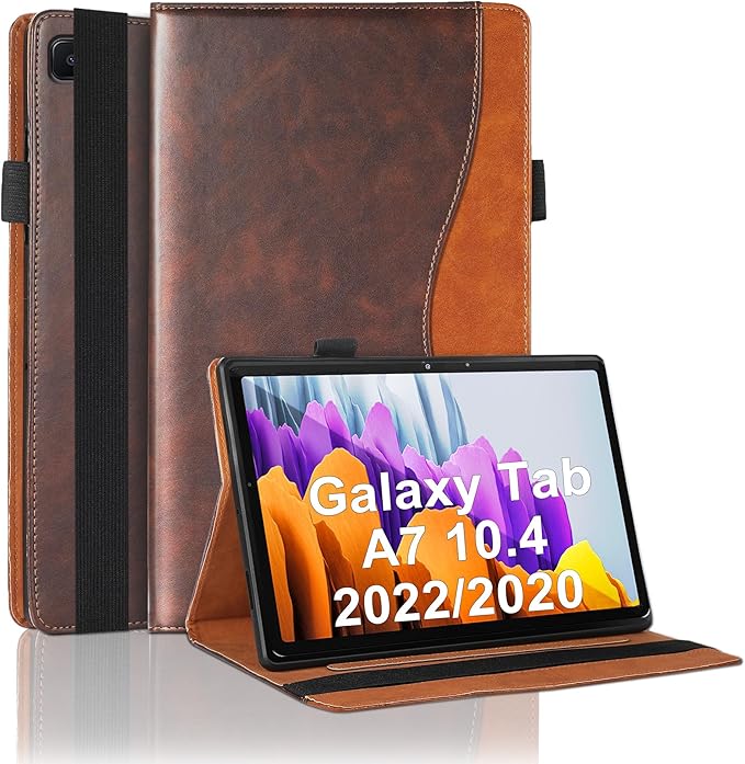 Case for Samsung Galaxy Tab A7 10.4'' 2022/2020 (Model SM-T500/503/505/507 Bussiness Premium Slim PU Leather Stand Folding Folio Cover with Card Slot Pen Holder-Brown