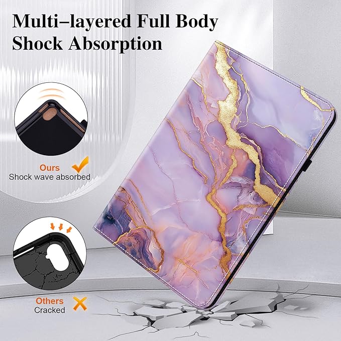 Case for Samsung Galaxy Tab S11 Ultra 2025/S10 Ultra 2024/S9 Ultra 2023 14.6 Inch (SM-X930/X936B) Tablet with Pencil Holder, Multiangle Stand Wallet Design Cover, Purple Marble