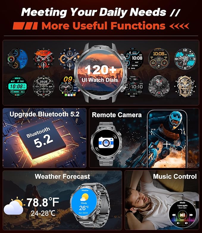 Military Smart Watch for Men,1.85" HD/800mAh Battery Smart Watches with LED Flashlight for Android iOS (Bluetooth Call Answer/Calls)Fitness Tracker with Heart Rate/Sleep Tracking/Blood Oxygen Silicone