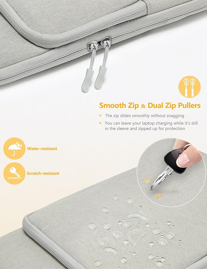 HYZUO 14-15 Inch Laptop Bag Sleeve for MacBook Air 15 M4 M3 M2, MacBook Pro 15, XPS 14/15 Plus, 15" Surface Laptop, Notebook Case for 14" Dell HP Lenovo ThinkPad Asus Acer Huawei, Light Gray