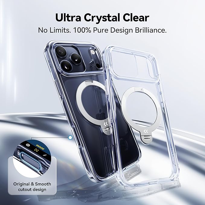 CASEKOO Clear for iPhone 17 Pro Max Case with 360 Spin Magnetic Stand [Fit for MagSafe][17FT Military Protection] Slim Polished for iPhone 17 ProMax Case with Stand 6.9'', Clear