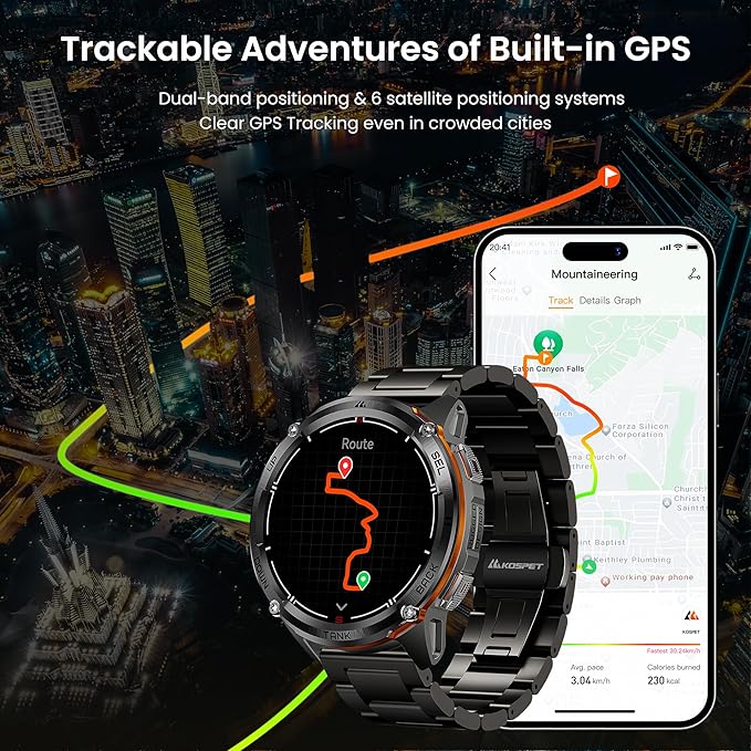 KOSPET Tank T3 Ultra 2 GPS Smart Watch for Men, Extra-Long Battery, Full Stainless Steel Body Rugged Smartwatch with Bluetooth Calling, Pressure&Altitude&Compass(2 Bands)