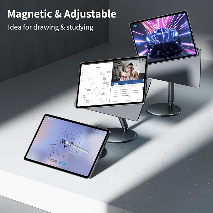 LULULOOK Magnetic Stand for Samsung Galaxy Tab S10/S9/S8 Plus, Foldable Aluminum Alloy Arm Mount Desktop Holder for Samsung Galaxy Tab 12.4 inch S10+/S9+/S8+/S7 FE/S7+