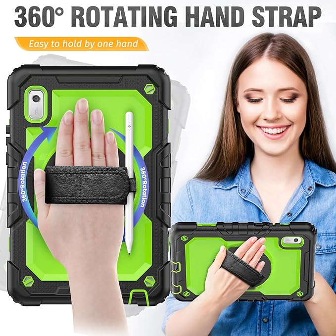HXCASEAC Case for Lenovo Tab M9 2024/2023 (TB-310FU), with Screen Protector/Rotating Hand Strap/Sturdy Stand, Protective Cover for Lenovo M9 Tablet Case 9 inch, Green