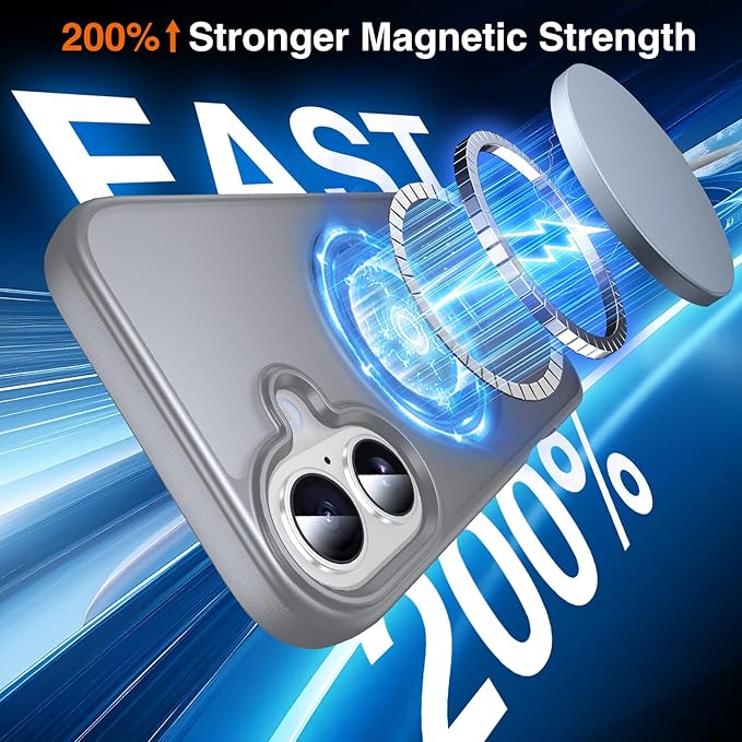 360° O-Ring MagStander for iPhone 16 Case with Magnetic Kickstand Ring Holder [Compatible with MagSafe][360°Rotate Stand Ring][Military Shockproof] Magnet iPhone 16 Phone Cover Matte Grey