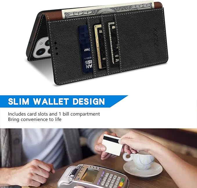ZZXX for iPhone 14 Pro Wallet Case with [RFID Blocking] Card Slot Kickstand Magnetic Closure Leather Flip Fold Protective Phone Case for iPhone 14 Pro Case Wallet(Black-6.1 inch)