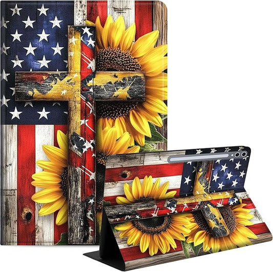 Case for Samsung Galaxy Tab S10 Ultra/Galaxy Tab S9/S8 Ultra 14.6-Inch, Slim PU Leather Stand Cover with Auto Wake/Sleep, Multi-Angle Viewing & Shockproof, Cross American