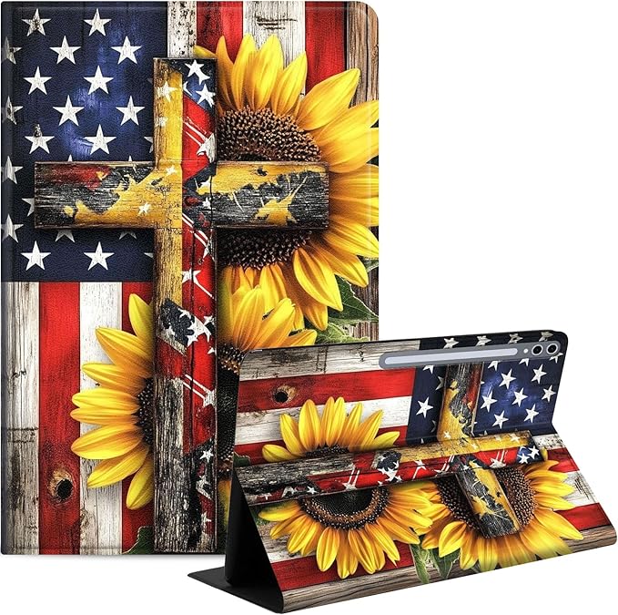 Case for Samsung Galaxy Tab S10 Plus/ S9 FE Plus/ S9 Plus 5G Tablet 12.4'', Slim PU Leather Stand Cover with Auto Wake/Sleep, Multi-Angle Viewing & Shockproof, Cross American