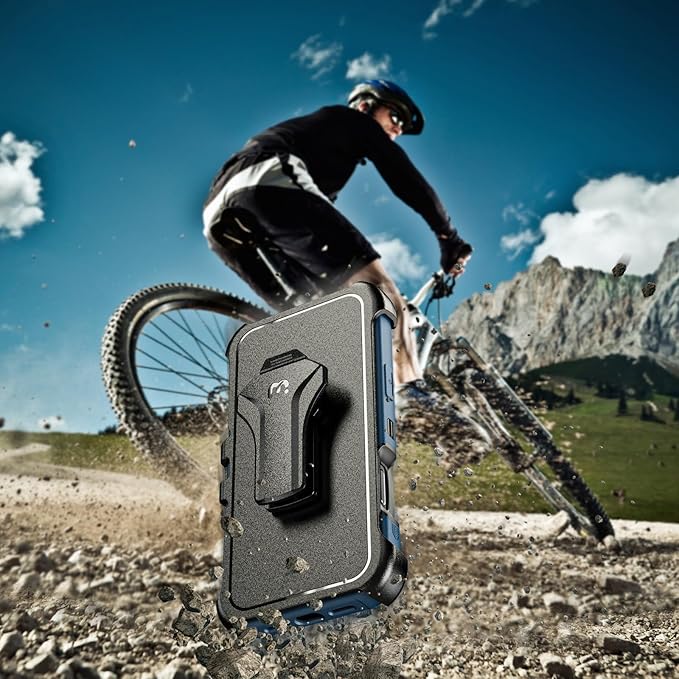 M MYBAT PRO for iPhone 17 Pro Case, Maverick Series Case with Belt Clip Holster,[Compatible with Magsafe] w/Screen Protector,Anti-Drop,Shockproof,w 360°Rotating Kickstand,Heavy Duty Protection Blue