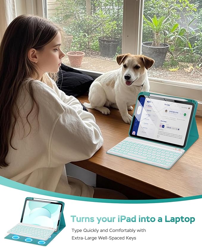 Folio Keyboard Case for iPad 10th Gen 10.9 inch (2022) and iPad 11th (A16, 2025), Magnetic Wireless Detachable Keyboard, 7-Color Backlight, Thin & Light, Pencil Holder (Cyan)