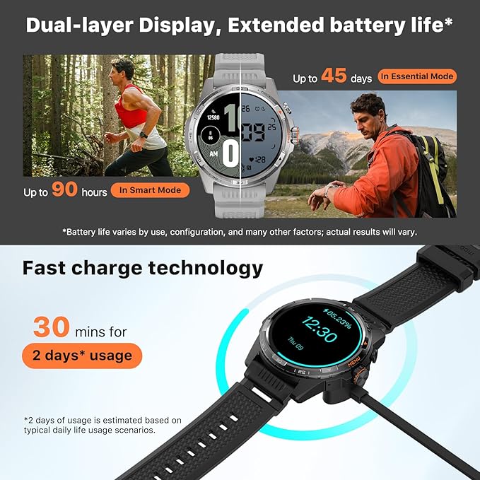 Ticwatch Atlas Smartwatch for Men Android Wear OS Smart Watch Outdoor 90 Hrs Battery 110+ Workout Modes Heat Map Fall Detection Health Fitness Tracker 5ATM GPS Compass Android Compatible Only