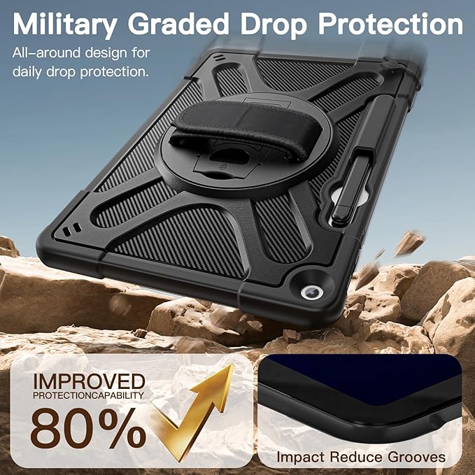 ZenRich Rugged Case for Microsoft Surface Pro 12 (2025) – Heavy Duty Shockproof Protective Case with 360° Rotating Kickstand, Hand & Shoulder Strap, Business Friendly, Type Cover Keyboard Compatible