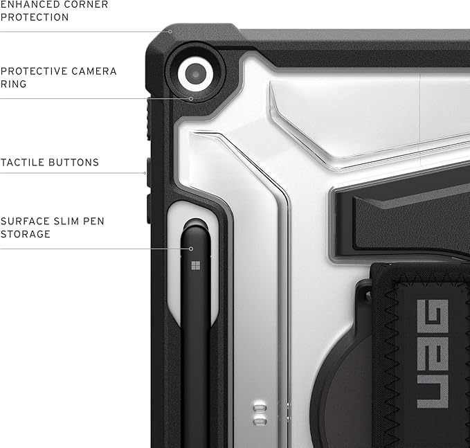 URBAN ARMOR GEAR UAG Designed for Microsoft Surface Pro 1st Edition 12" Case - Rugged Protective Cover with Multi-Angle Built-in Kickstand Pen Holder Hand Strap & Shoulder Strap, Plasma Ice/Black