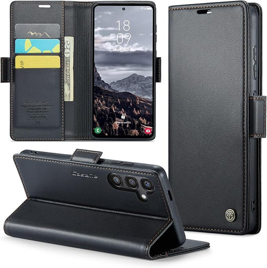 for Samsung Galaxy S24 FE Case, Premium PU Leather Wallet Case Flip Cover with [RFID Blocking][Card Holder][Stand Function] Shockproof Protective for Samsung Galaxy S24 FE, Black